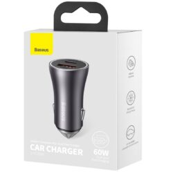 Baseus Golden Contactor Max Fast Car Charger USB + USB Type C 60 W Quick Charge Dark Grey (CGJM000113) - Image 8