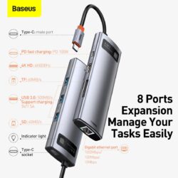 Baseus Metal Gleam Series 8 in 1 Type-C Multifunctional Hub CAHUB-CV0G - Image 12
