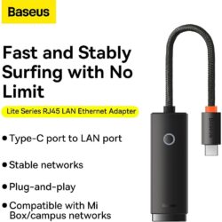 Baseus Network Adapter Lite Series External USB Type-C to RJ-45 up to 1Gbps (1000Mbps) Black (WKQX000301) - Image 2