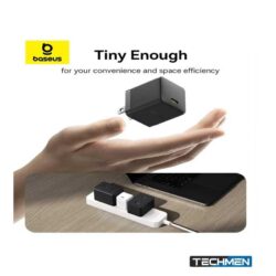 Baseus Palm Fast Charger 1C 20W US Cluster Black (with Baseus Mini White Cable USB-C to USB-C 60W) - Image 3