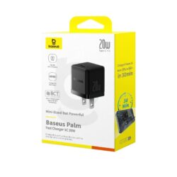 Baseus Palm Fast Charger 1C 20W US Cluster Black (with Baseus Mini White Cable USB-C to USB-C 60W) - Image 4