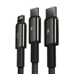 Baseus Tungsten Gold 3 in 1 Fast Charging Data Cable USB to Micro + iPhone + Type C 3.5A 1.5m Black - Image 2