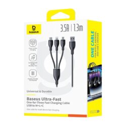 Baseus Ultra-Fast One-for-Three Fast Charging Cable USB-A to M+L+C 3.5A 1.3m Cosmic Black - Image 3