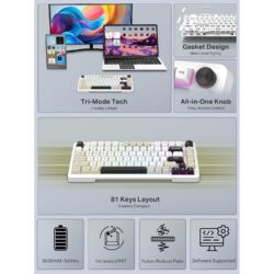 E-YOOSO Z-82 RGB 82-Keys Compact Tri-Mode White Gray Black (Silver wood switch) RGB  Mechanical Keyboard