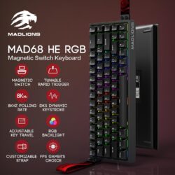 Madlions MAD68 HE 65% Hall Effect Wired RGB Gaming Keyboard – Black