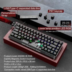 Madlions MAD68 HE 65% Hall Effect Wired RGB Gaming Keyboard – Black