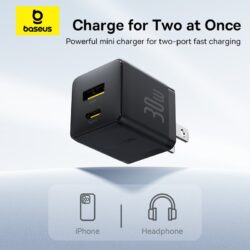 Baseus OS- Palm Fast Charger C+U 30W US Cluster Black (with Baseus Cable USB-C to USB-C 60W ( P1011160B113-01) - Image 2
