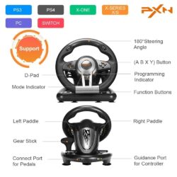 PXN V3 PRO Racing Steering Wheel with Pedals Black - Image 8