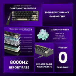 Royal Kludge RK68 HE 65% Hall Effect Magnetic Gaming Keyboard – Wired RGB, Mint Magnetic Switch, Hot-Swappable, 8000Hz Rapid Trigger (Phantom)