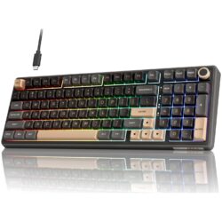 Royal Kludge R98 Pro 96% Wired Mechanical Gaming Keyboard – RGB, Hot-Swappable Cream Linear Switch, Gasket Mount, MDA PBT Keycaps, Numpad & Knob (Phantom)