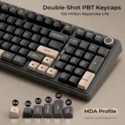 Royal Kludge R98 Pro 96% Wired Mechanical Gaming Keyboard – RGB, Hot-Swappable Cream Linear Switch, Gasket Mount, MDA PBT Keycaps, Numpad & Knob (Phantom)