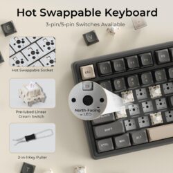 Royal Kludge R98 Pro 96% Wired Mechanical Gaming Keyboard – RGB, Hot-Swappable Cream Linear Switch, Gasket Mount, MDA PBT Keycaps, Numpad & Knob (Phantom)