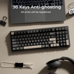 Royal Kludge R98 Pro 96% Wired Mechanical Gaming Keyboard – RGB, Hot-Swappable Cream Linear Switch, Gasket Mount, MDA PBT Keycaps, Numpad & Knob (Phantom)
