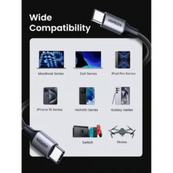 UGREEN 50152 USB C to USB C 60W Fast Charging Nylon Braided Cable 2m