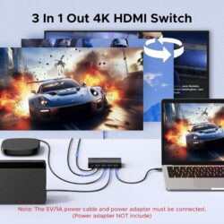 UGREEN 55857 HDMI Switch 3 in 1 Out 4K@60Hz with Remote for PS5 Xbox TV
