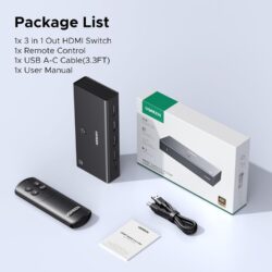 UGREEN 55857 HDMI Switch 3 in 1 Out 4K@60Hz with Remote for PS5 Xbox TV