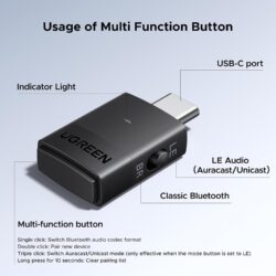 UGREEN 65708 Type-C Bluetooth Transmitter Audio Adapter / Bluetooth Classic & LE Audio Dual Mode