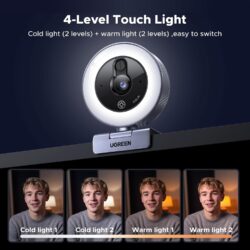 UGREEN 65857 2K Webcam with Ring Light, 4 Modes, Dual Mics