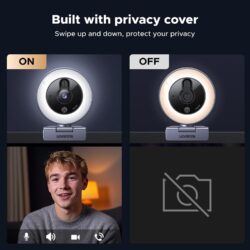 UGREEN 65857 2K Webcam with Ring Light, 4 Modes, Dual Mics