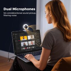 UGREEN 65857 2K Webcam with Ring Light, 4 Modes, Dual Mics