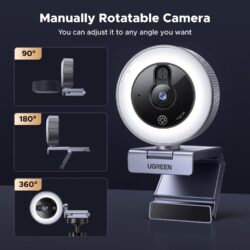 UGREEN 65857 2K Webcam with Ring Light, 4 Modes, Dual Mics