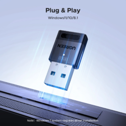 UGREEN 75073 USB Bluetooth 6.0 Adapter for PC, Bluetooth Dongle Receiver EDR & BLE, Plug & Play for Windows 11/10/8.1, for Headphone/ Keyboard/ Mouse/ Speakers/ Printer