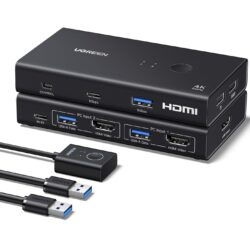 UGREEN 75246 HDMI KVM Switch 1 Monitor 2 Computers, 4 USB 3.0 Ports, 4K@60Hz USB Hub
