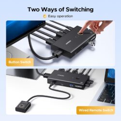 UGREEN 75246 HDMI KVM Switch 1 Monitor 2 Computers, 4 USB 3.0 Ports, 4K@60Hz USB Hub