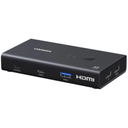 UGREEN 75246 HDMI KVM Switch 1 Monitor 2 Computers, 4 USB 3.0 Ports, 4K@60Hz USB Hub