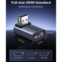 UGREEN 85632 HDMI 2.1 Angled 8K@60Hz 4K@240/144/120Hz 90 & 270 Degree Male to Female Connector 48Gbps Adapter