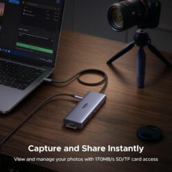 UGREEN 85774 USB-C Dual HDMI Docking Station – 2× HDMI, 2× USB-C, 1× USB-A 3.0, 1× USB-A 2.0, 1× SD card slot, 1× TF (MicroSD) card slot, and 1× USB-C PD power port. Supports Dual 4K@60Hz HDMI. (9-in-1)