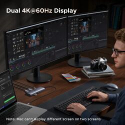 UGREEN 85774 USB-C Dual HDMI Docking Station – 2× HDMI, 2× USB-C, 1× USB-A 3.0, 1× USB-A 2.0, 1× SD card slot, 1× TF (MicroSD) card slot, and 1× USB-C PD power port. Supports Dual 4K@60Hz HDMI. (9-in-1)