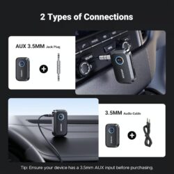 UGREEN 90748 3.5mm Aux Bluetooth 5.3 Audio Transfer Adapter for Vehicle