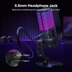 UGREEN 65629 Noise Cancelling RGB 7-Light USB Desktop Microphone