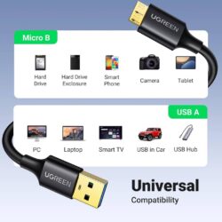UGREEN 10843 USB 3.0 A Male To Micro USB 3.0 Male Cable Black 2m