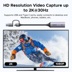 UGREEN 15389 2K@30Hz 1080P 60FPS Video Capture Card 4K Input HDMI to USB 3.0 USB Hub