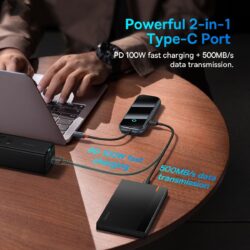 Baseus AcmeJoy 5-Port Type- C HUB Adapter（Type-C to USB3.0*2+USB2.0*1+Type-C PD&Data *1+RJ45*1）Dark Gray - Image 6