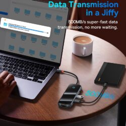 Baseus AcmeJoy 5-Port Type- C HUB Adapter（Type-C to USB3.0*2+USB2.0*1+Type-C PD&Data *1+RJ45*1）Dark Gray - Image 4
