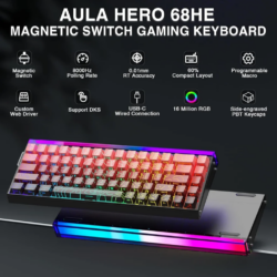 AULA HERO 68 HE 65% Wired Hot-Swappable Gaming Keyboard with Hall Effect Dragon King Magnetic Switch Black Red
