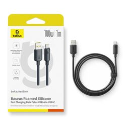 Baseus Foamed Silicone Fast Charging Data Cable USB-A to USB-C 100W Cosmic Black 1m - Image 2