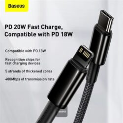 Baseus Tungsten Gold Fast Charging Data Cable Type-C to iP PD 20W 1m Black - Image 5