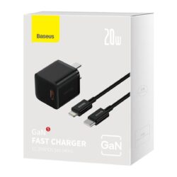 Baseus GaN5 Fast Charger 1C 20W CN Set (Mini) Black （With Superior Series Fast Charging Data Cable Type-C to iP PD 20W 1m Black) - Image 3