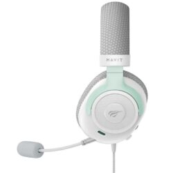 Havit Gamenote H2230E Wired Gaming Headset – 50mm Drivers, Noise-Reducing Mic, Over-Ear, 3.5mm (White/Cyan)