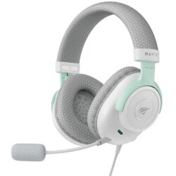 Havit Gamenote H2230E Wired Gaming Headset – 50mm Drivers, Noise-Reducing Mic, Over-Ear, 3.5mm (White/Cyan)