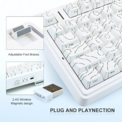 AULA F75 75% Gasket Wireless Mechanical Keyboard White Contour Star Vector Switch