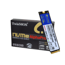 TwinMOS AlphaPro 256GB NVMe M.2 2280 SSD – product and packaging